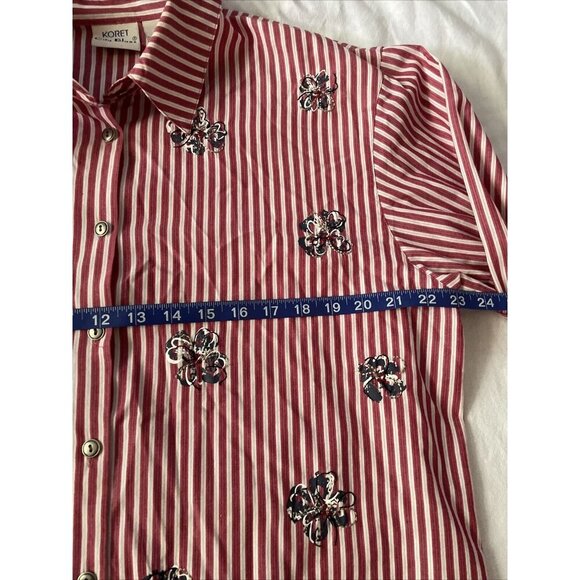 Koret City Blues Red & White Striped Floral Button-Up Shirt L - Picture 6 of 13